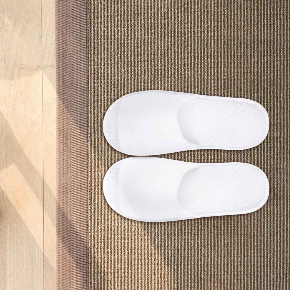 30Pairs Open Toe Toweling Disposable Terry Hotel Guest Slippers White