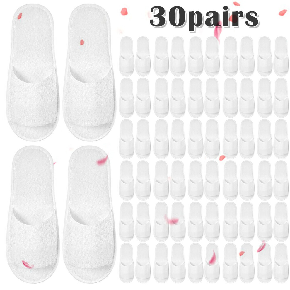 30Pairs Open Toe Toweling Disposable Terry Hotel Guest Slippers