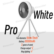 (Pro White) Camping Fan Rechargeable Desktop Portable Circulator Wireless Ceiling Electric Fan with Power Bank LED Lighting Tripod