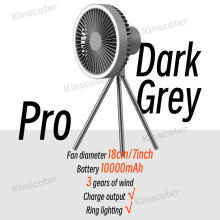 (Pro Dark Grey) Camping Fan Rechargeable Desktop Portable Circulator Wireless Ceiling Electric Fan with Power Bank LED Lighting Tripod