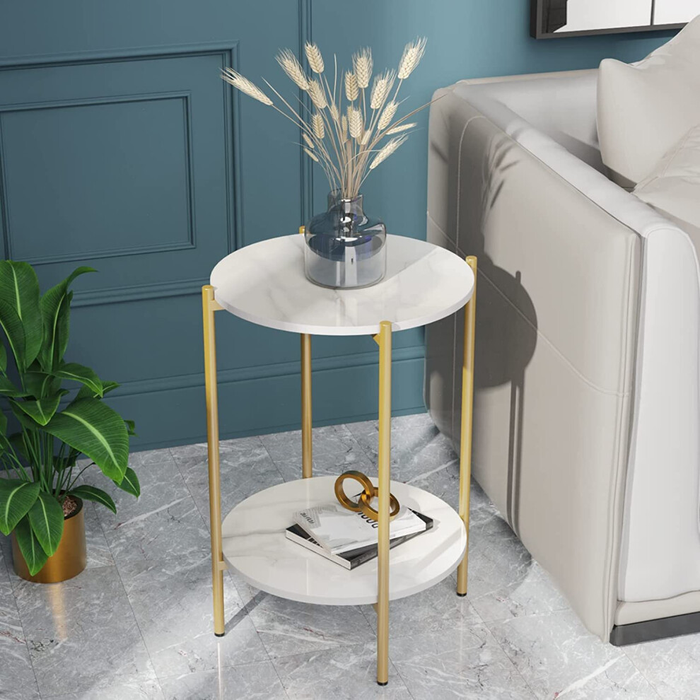 (Gold) 2-Tier Marble Table Round Coffee End Side Table