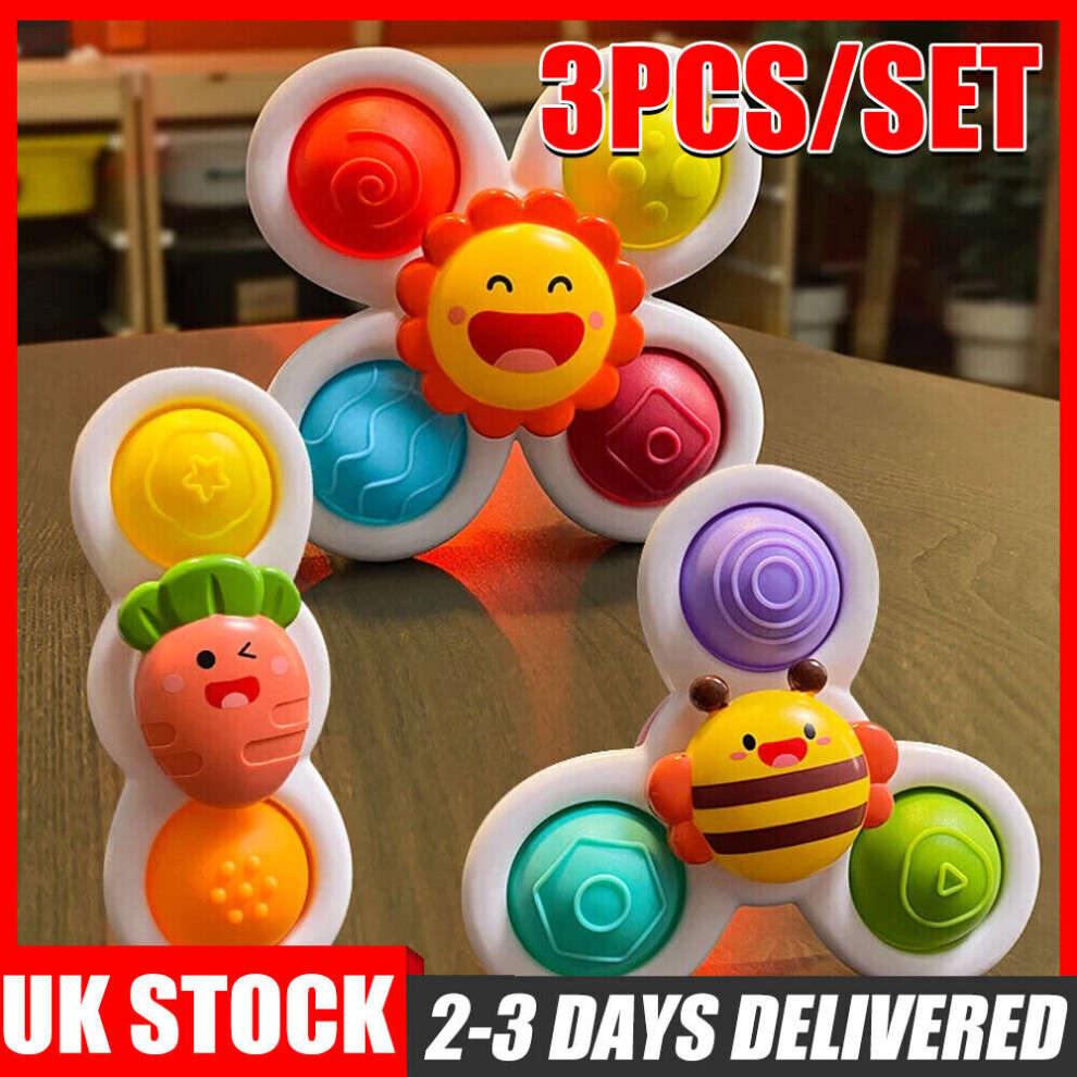 3Pcs Suction Cup Spinner Baby Sensory Toys Safe Interesting Bath Toys