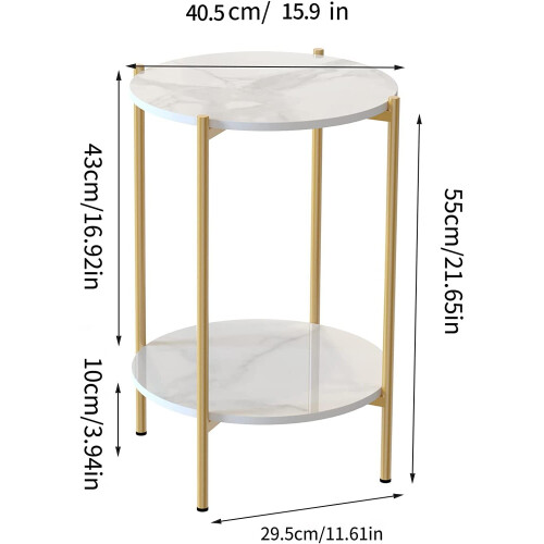 (Gold) 2-Tier Marble Table Round Coffee End Side Table 1