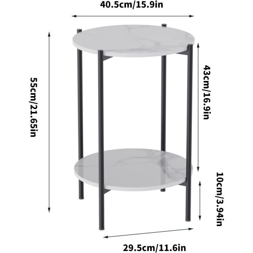 (Black) 2-Tier Marble Table Round Coffee End Side Table 1