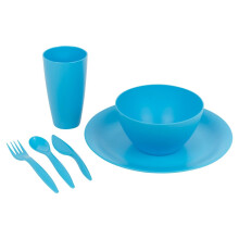 (Blue, 24 Piece With Cutlery) 12/24x Unbreakable Reusable Coloured Plastic Soup Cereal Bowls Cutlery Tableware