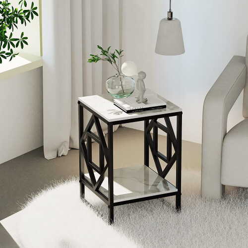 (Black) 2 Tiers Coffee Table Living Room Sofa Side Table 1