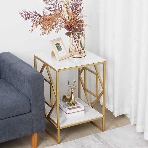 (Gold ) 2 Tiers Coffee Table Living Room Sofa Side Table 2