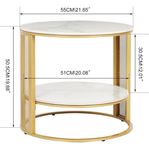 Marble Top Side Table Gold: 2 Tier Round Shape Small Coffee Table 2