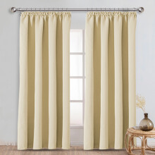 (Cream, 46" width x 54" depth (117cm x 137cm) ) Plain Blackout Curtains Ringtop & Pencil Pleat Curtains Thermal Insulated Curtain Pair with 2 Tiebacks