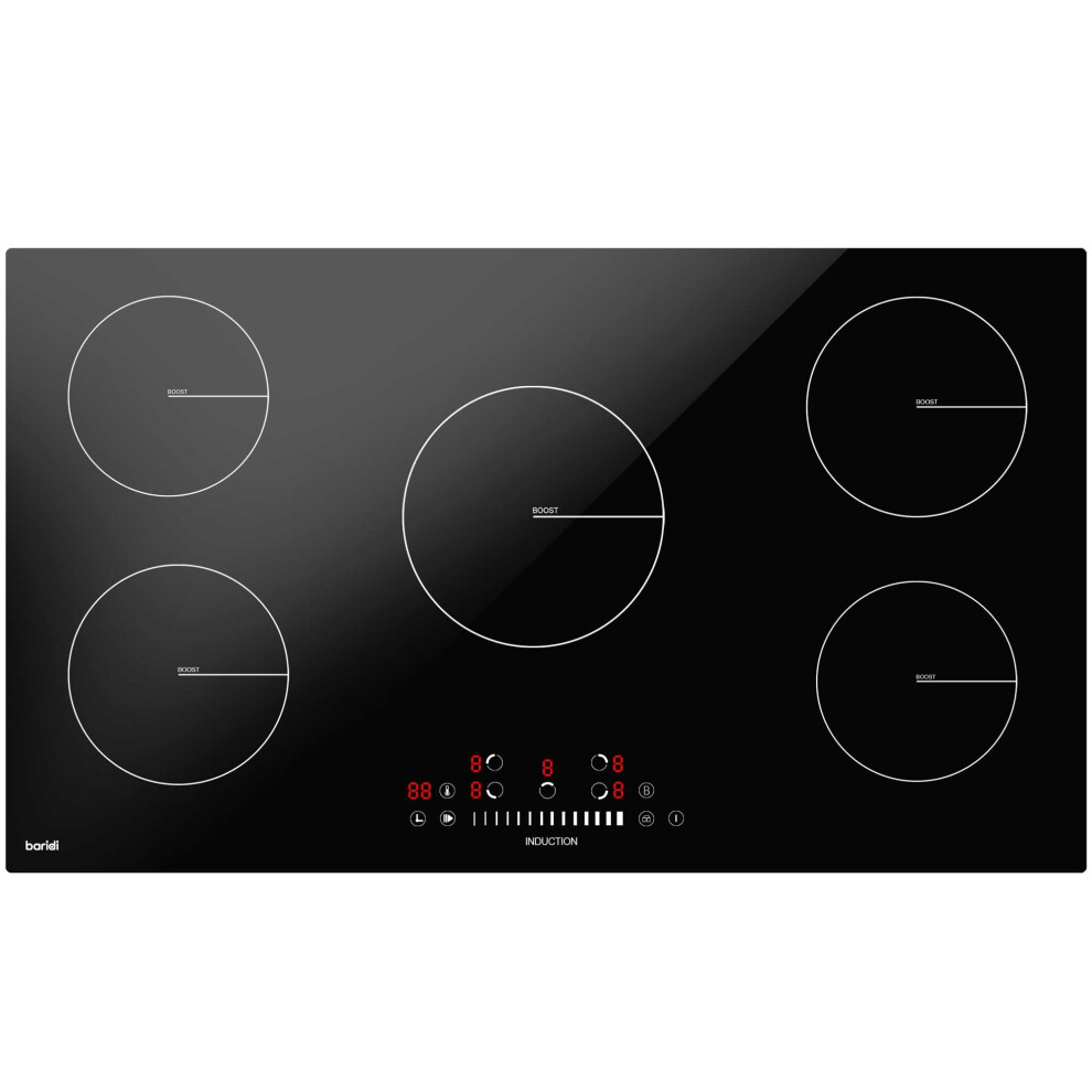 90cm Induction Hob, 5 Cooking Zones, Boost Function, 9 Settings, Slider Touch Control, 9300W - DH180