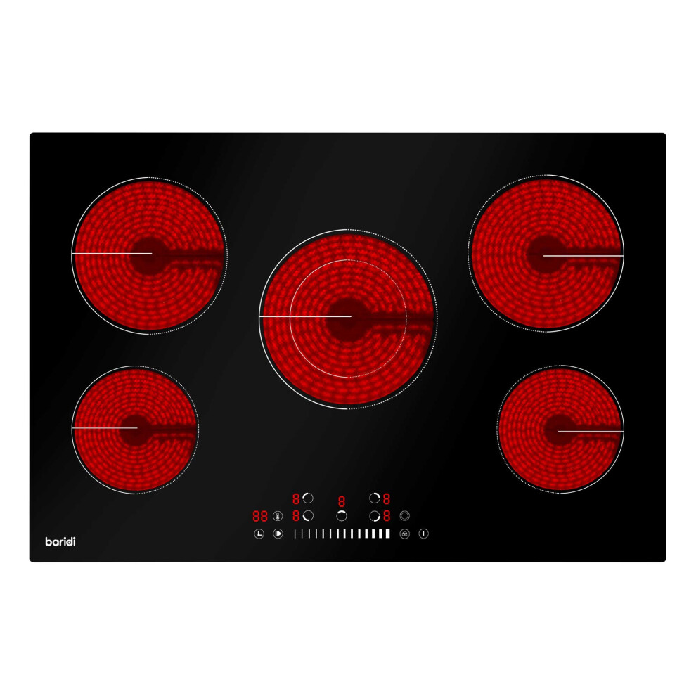 Dellonda 77Cm Ceramic Hob With 5 Cooking Zones, Slider Touch Control, Timer Setting, 8200W - Dh175