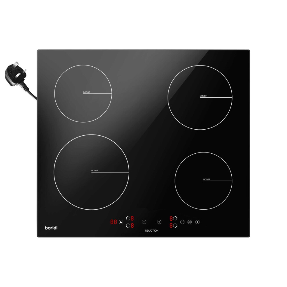 60cm 4 Zone Induction Hob, Boost Function, 9 Settings, Touch Control, Timer, 13A Plug, 2800W - DH177