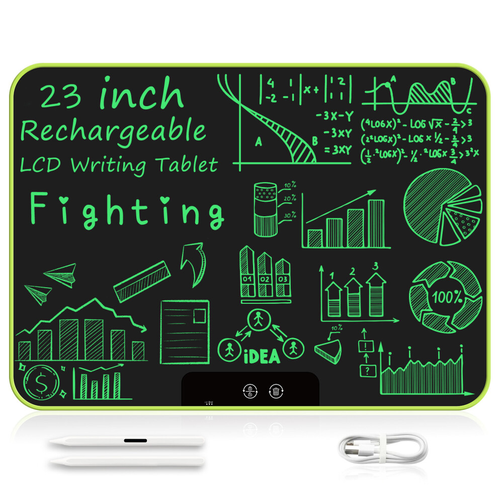 (23 Single Green) 18 23 Inch Rechargeable LCD Drawing Tablet Children's Toy Painting Tools Electronics Writing Board Kids' Gifts Educational Toys