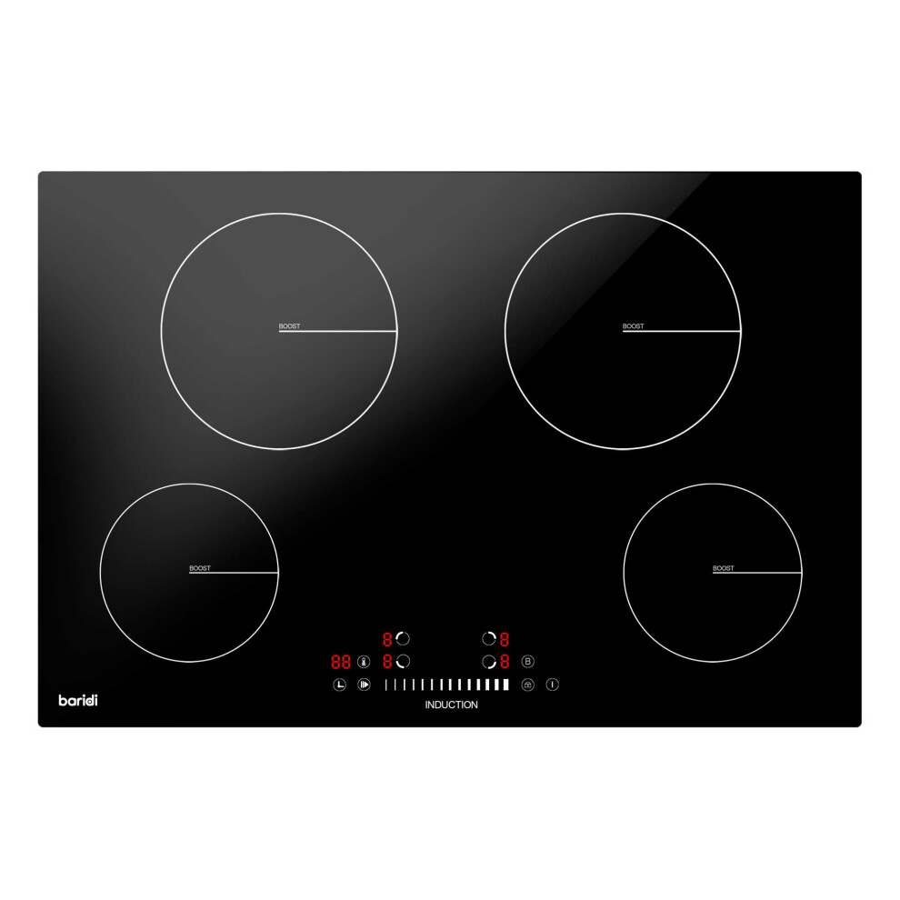 77cm Induction Hob, 4 Cooking Zones, Boost Function, 9 Settings, Slider Touch Control, 7200W - DH179