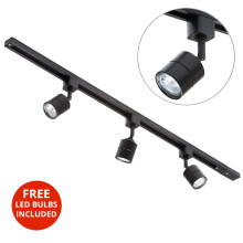 Litecraft 1M Kitchen Track Light With 3 Soho Fixture &amp; Bulbs - Black