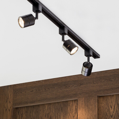 Litecraft 1M Kitchen Track Light With 3 Soho Fixture & Bulbs - Black 1