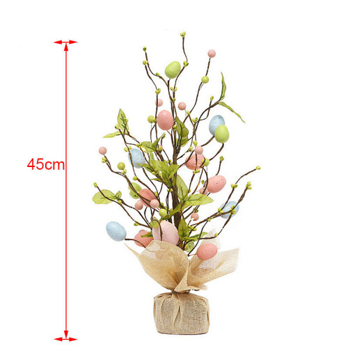 TRIXES Jute Bag Artificial Tree With Pastel Coloured Easter Eggs 1