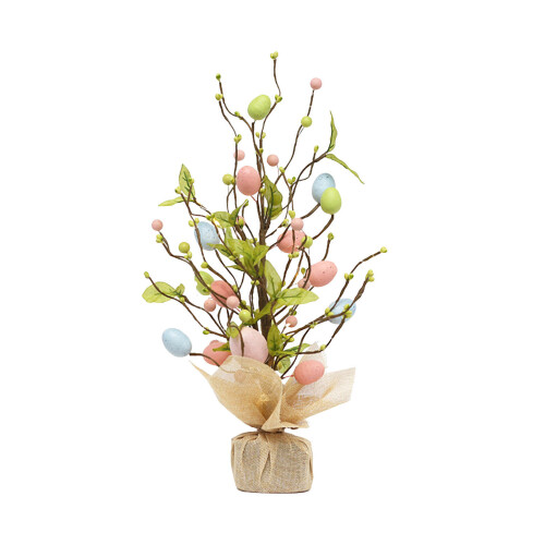 TRIXES Jute Bag Artificial Tree With Pastel Coloured Easter Eggs