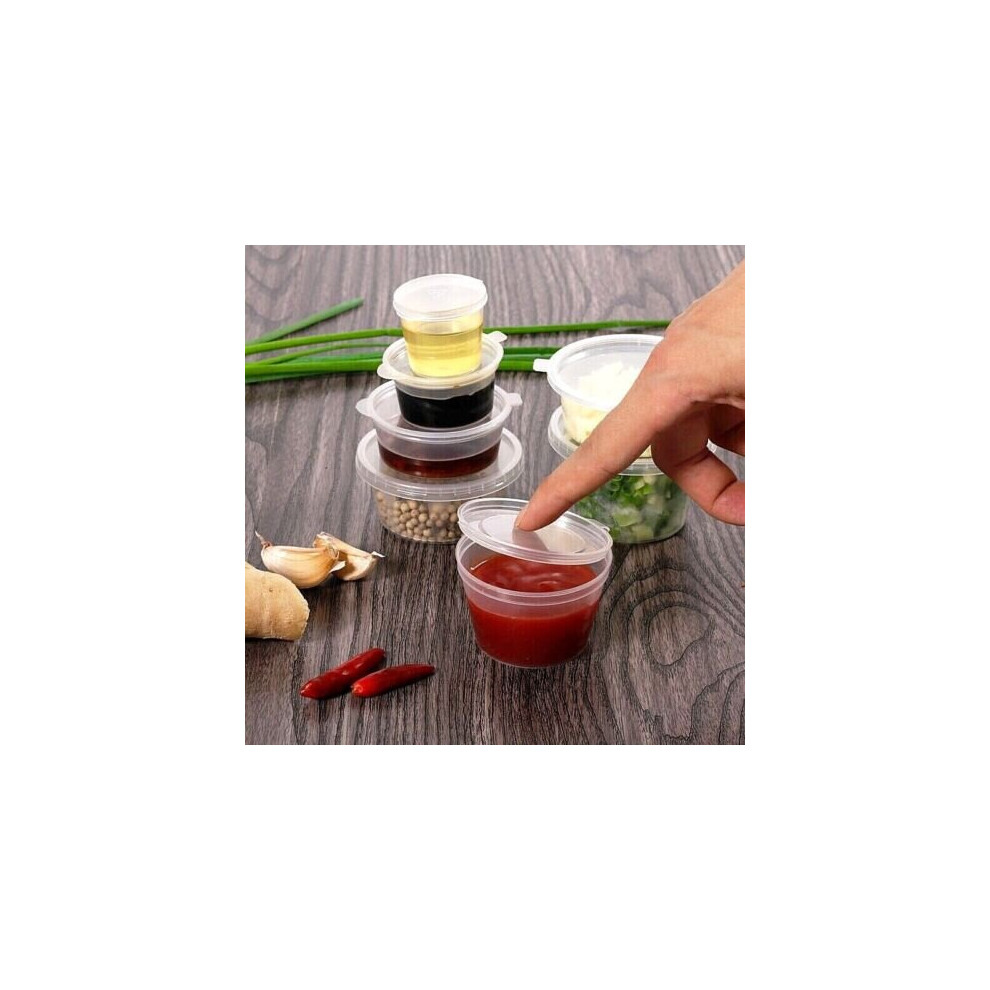 (1oz, 1000) Disposable Hinged Lid Round Deli Pots | Takeaway Sauce cups | Reusable Plastic
