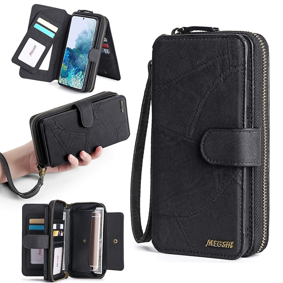 (, For Iphone14plus) Magnetic Leather Wallet Case Multifunction Phone Protective Case For Iphone Black 768611137491