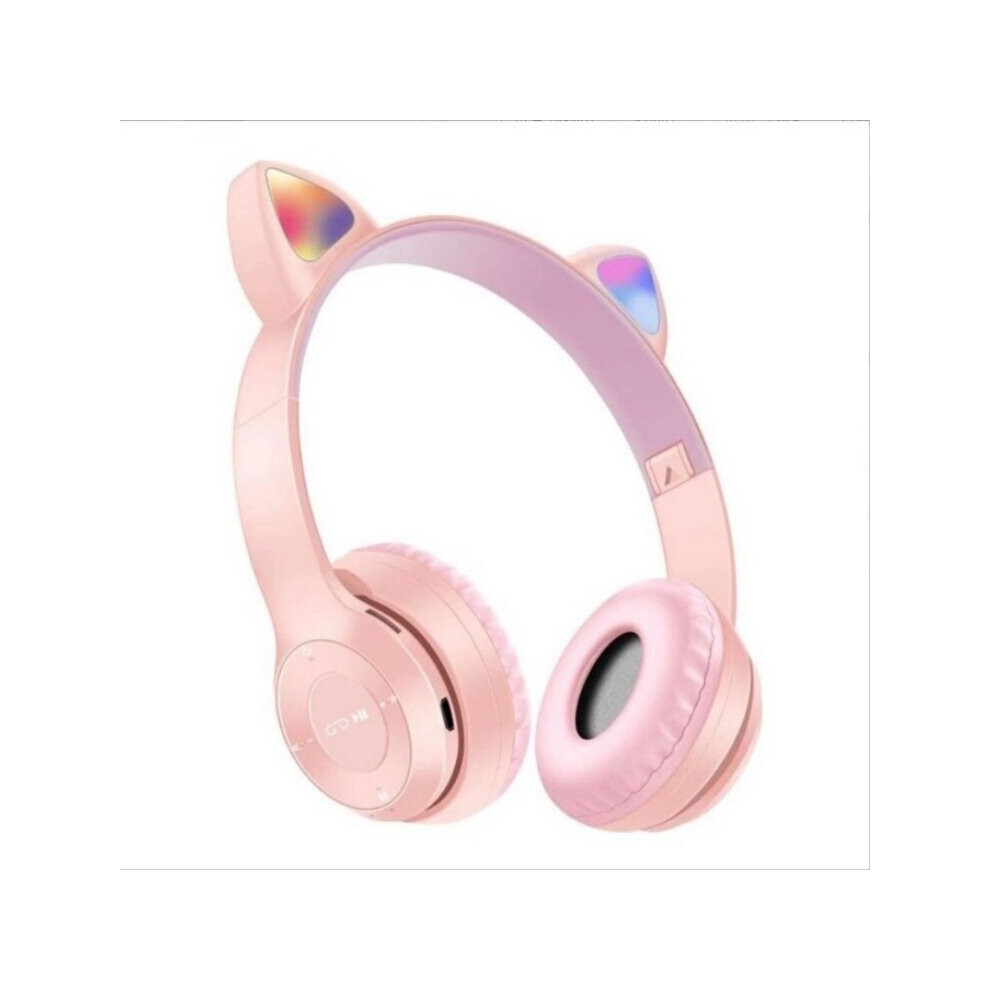 (pink) Headphones Wireless Cat Ear  Bluetooth Headset LED Lights Earphone For Kidsï¼girl Giftï¼women's day gift