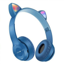 (Navy blue) Headphones Wireless Cat Ear Bluetooth Headset LED Lights Earphone For Kids,girl Gift,women's day gift