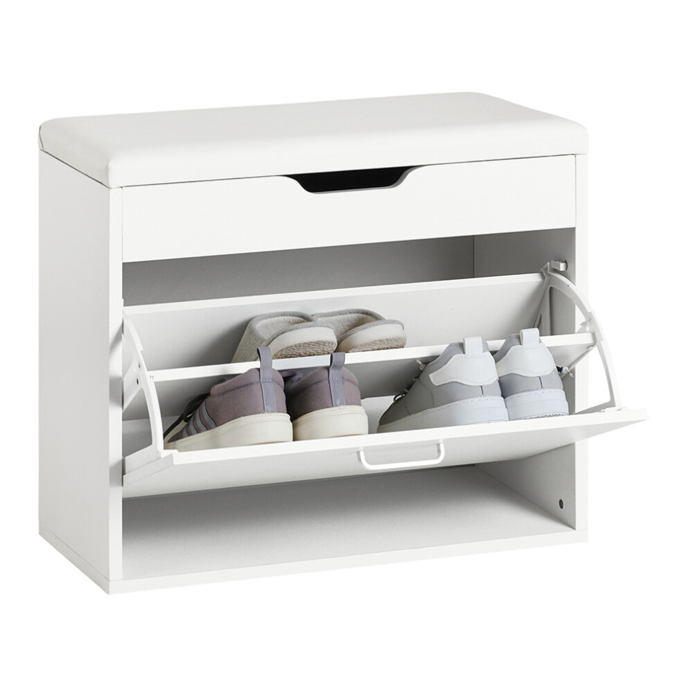 SoBuy FSR95-W, Shoe Cabinet with Folding Padded Seat & Flip-drawer