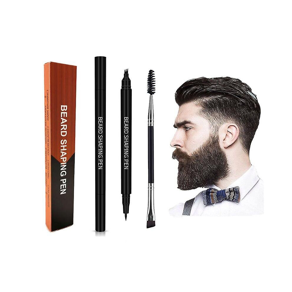 (Black) Beard Pencil Filler Waterproof Sweatproof Men Beard Shaping Tool Kit With Brush