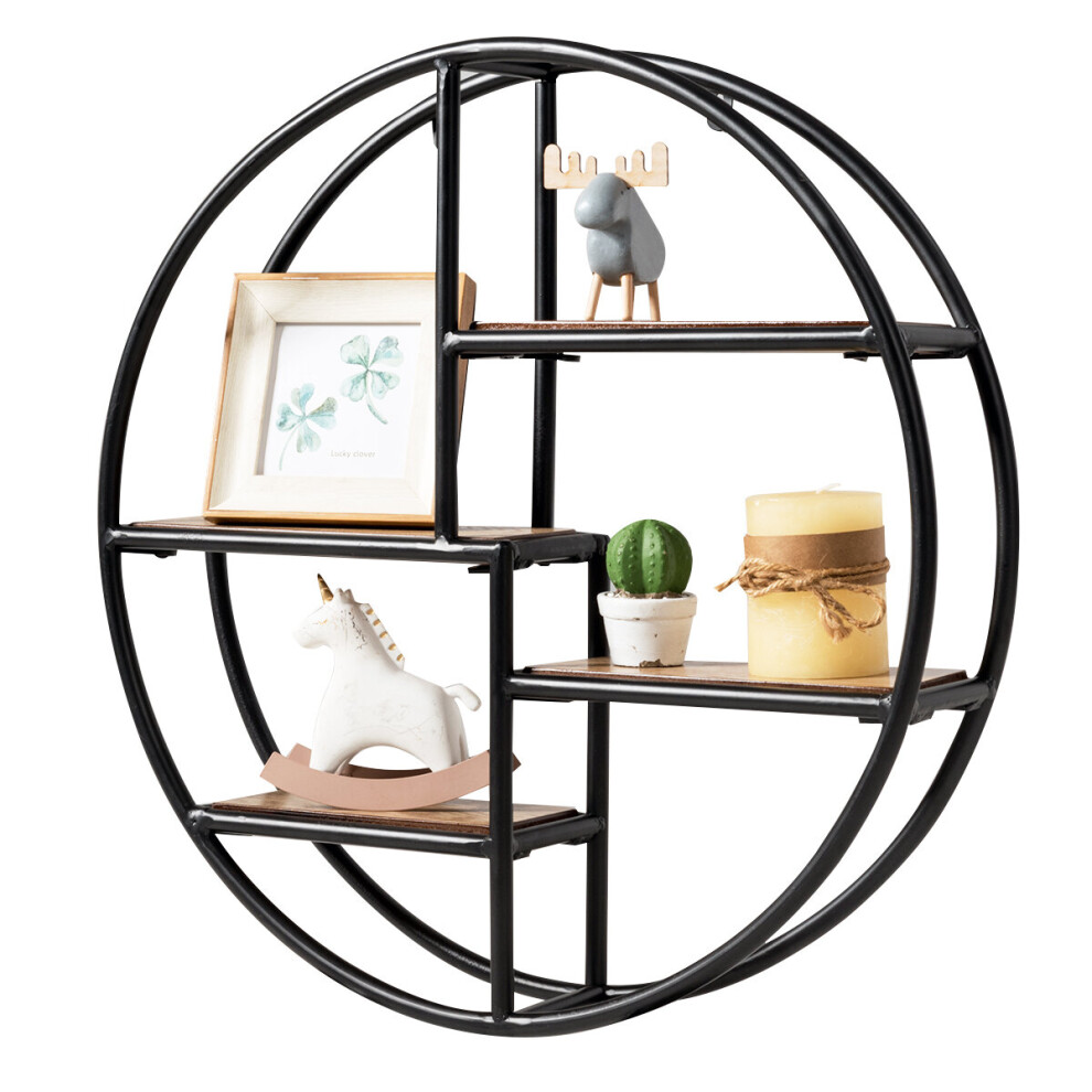 Wall-Mounted Shelves, 4-Tier Wood and Metal Decorative Floating Shelf