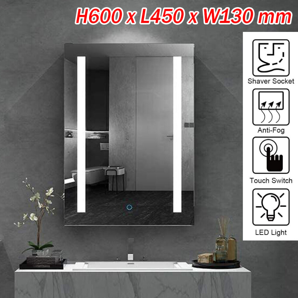 LED Bathroom Mirror Cabinet Storage & Shaver Socket Demister Sensor Wall Mounted
