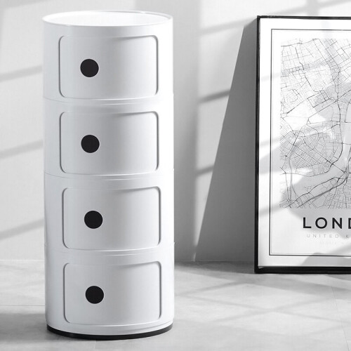 Living And Home (White) Cylindrical Multi-Tiered Plastic Storage Drawer Unit