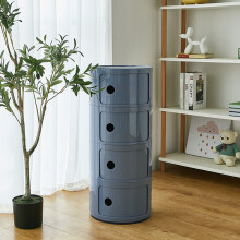 (Grey) Cylindrical Multi-Tiered Plastic Storage Drawer Unit