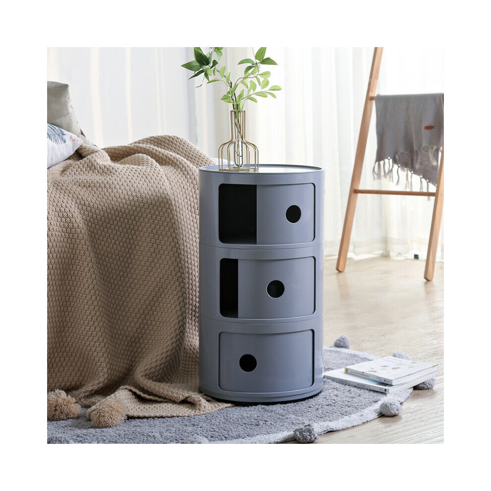 (Grey) Cylindrical Multi-Tiered Plastic Storage Drawer Unit