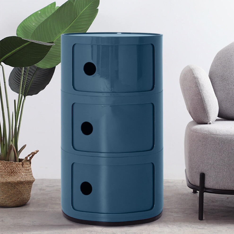 (Blue) Cylindrical Multi-Tiered Plastic Storage Drawer Unit