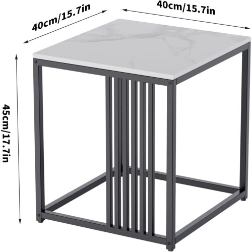 Marble Top Side Table Black: 2 Tier Square End Tables 40 x 45cm 2