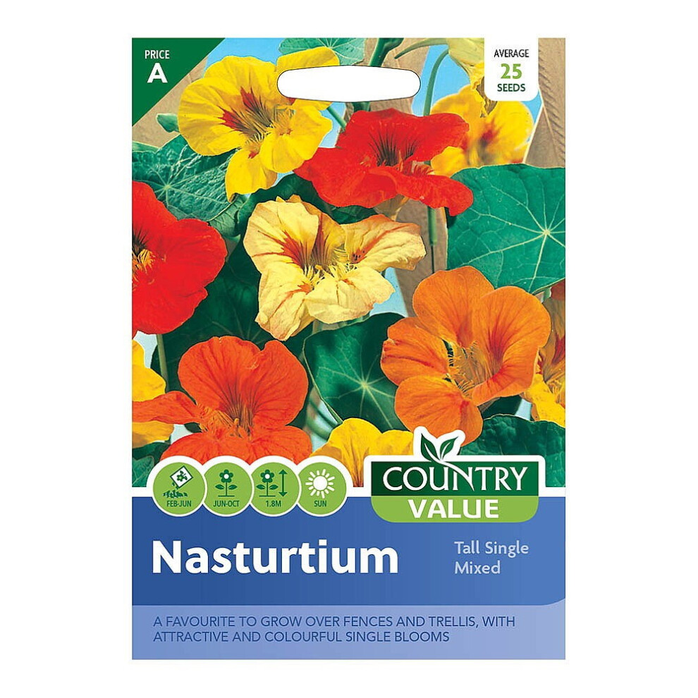 Country Value Nasturtium Tall Single Mixed Seeds Grow Your Own Edible Flowers