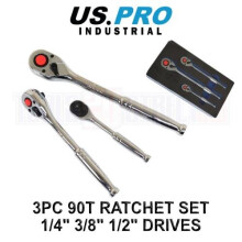 US PRO INDUSTRIAL 90T Ratchet Handle Set 1/4" 3/8" 1/2" Drive Short Socket Wrenches 4228