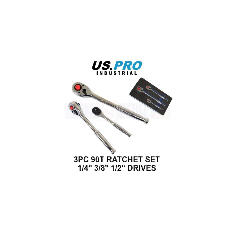 Us Pro Industrial 90T Ratchet Handle Set 1/4" 3/8" 1/2" Drive Short Socket Wrenches 4228 5060848156517