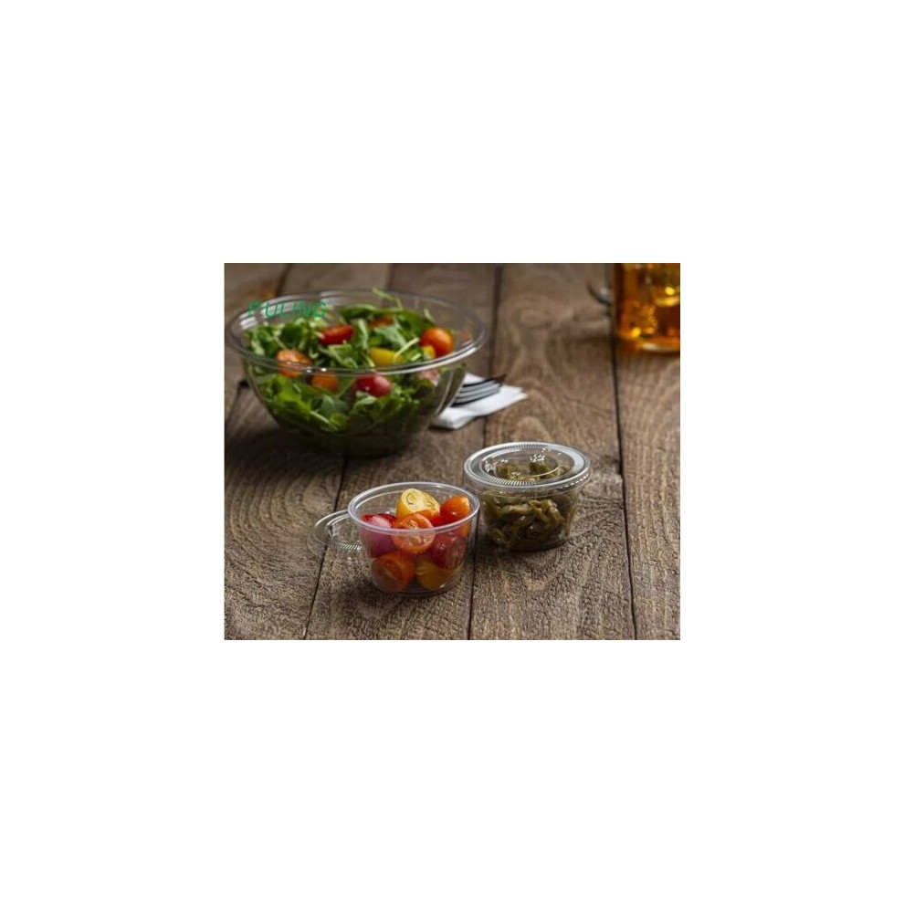 (4oz, 100 X Sauce Pot + Lids) Disposable Sauce Pots with Lids Deli Pots Reusable Plastic Pots Size 2oz / 4oz