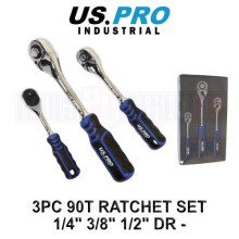 US PRO INDUSTRIAL Ratchet Handle Set 90T 1/4" 3/8" 1/2" Drive Soft Grip Socket Wrenches 4230
