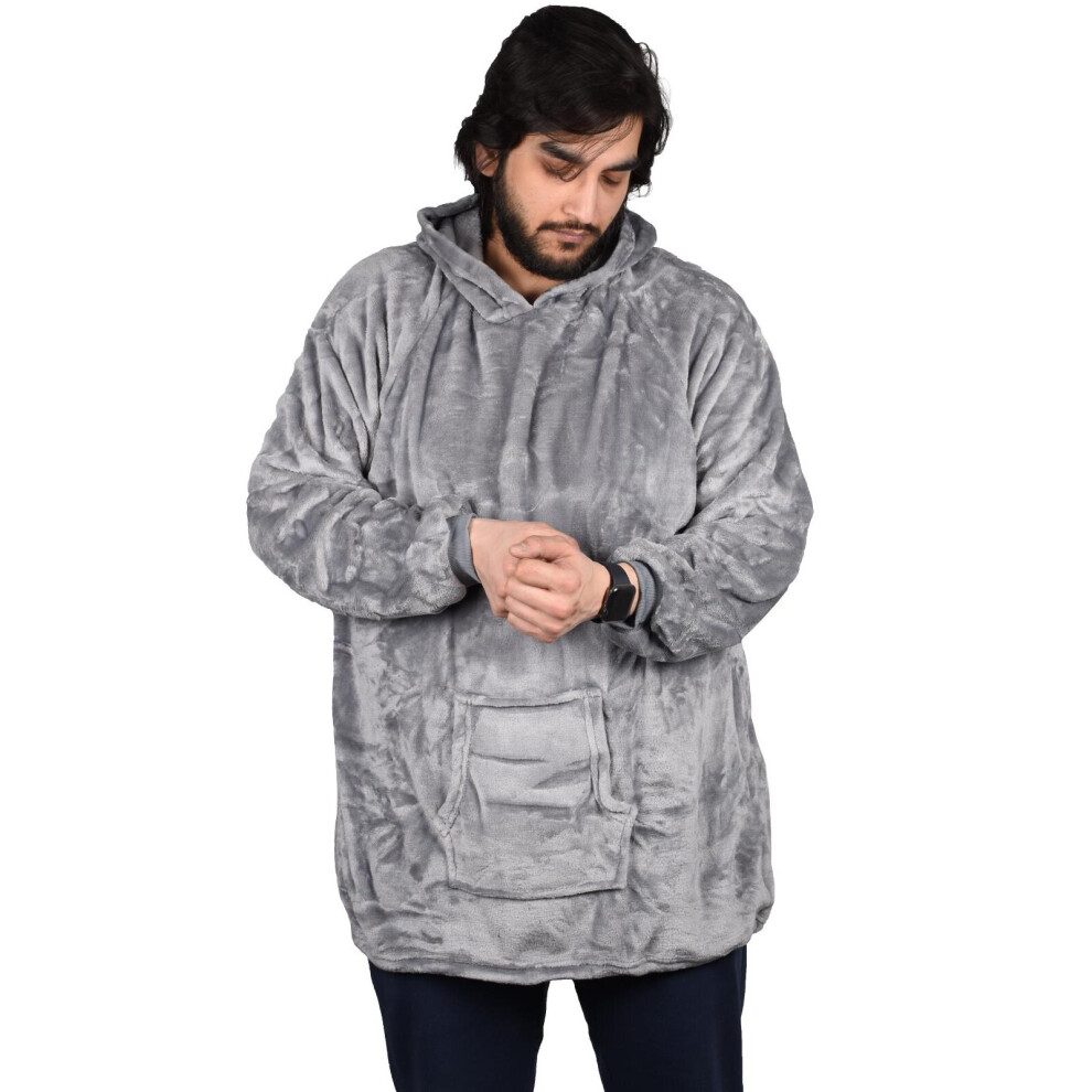 (Grey - Thin) Unisex Blanket Hoodie Sherpa Fleece Ultra Plush