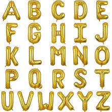 (Gold, Letter E) 16" Letters Numbers Foil Balloons Air Filled Self Inflating Decorations