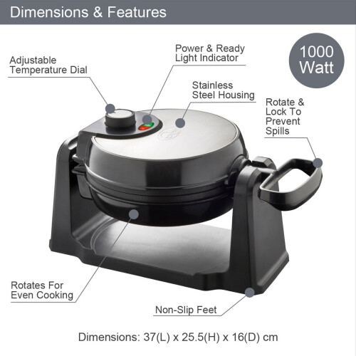 Quest Quest 35969 Rotating Belgian Waffle Maker with Non Stick Plates 1
