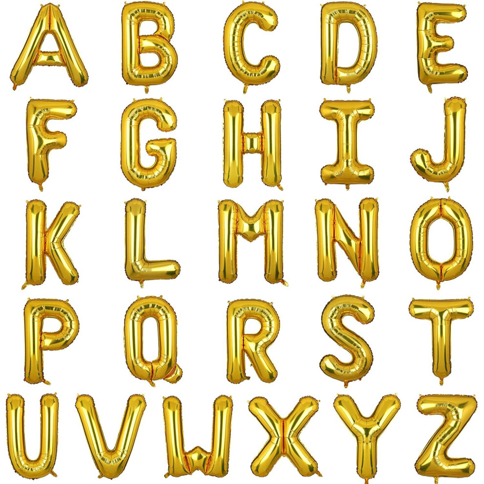 (Gold, Letter A) 16" Letters Numbers Foil Balloons Air Filled Self Inflating Decorations