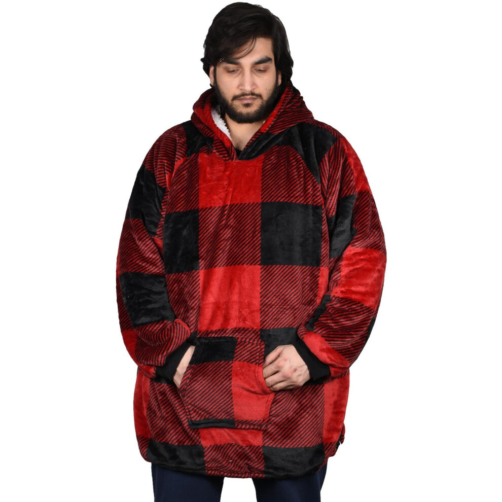 (Big Check2 - Heavy) Unisex Blanket Hoodie Sherpa Fleece Ultra Plush