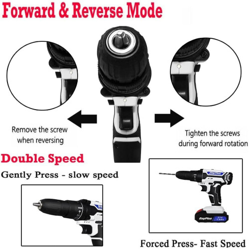 21V Cordless Drill Combi Power Drill Electric Screwdriver Set 25+1 Torque Torque 45N.m 2