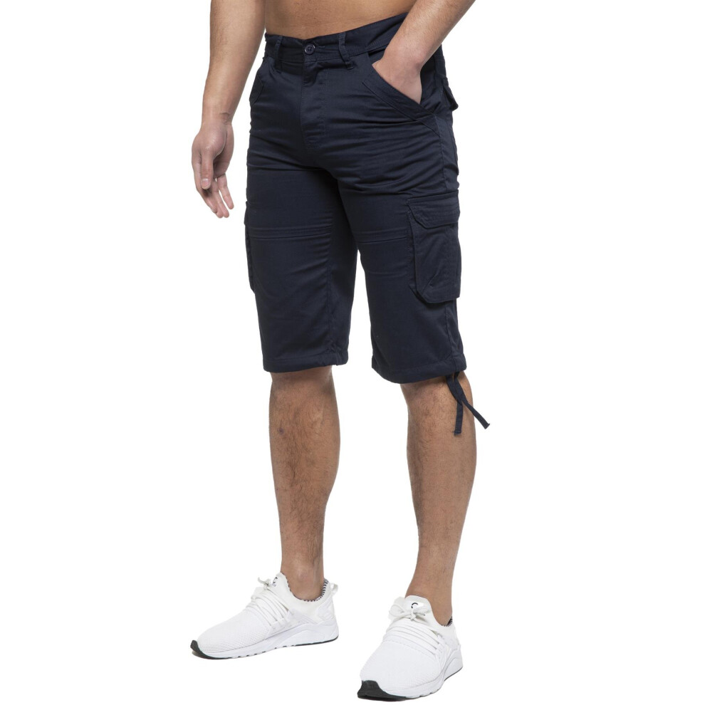 (28, Navy) Enzo Mens Cargo Shorts