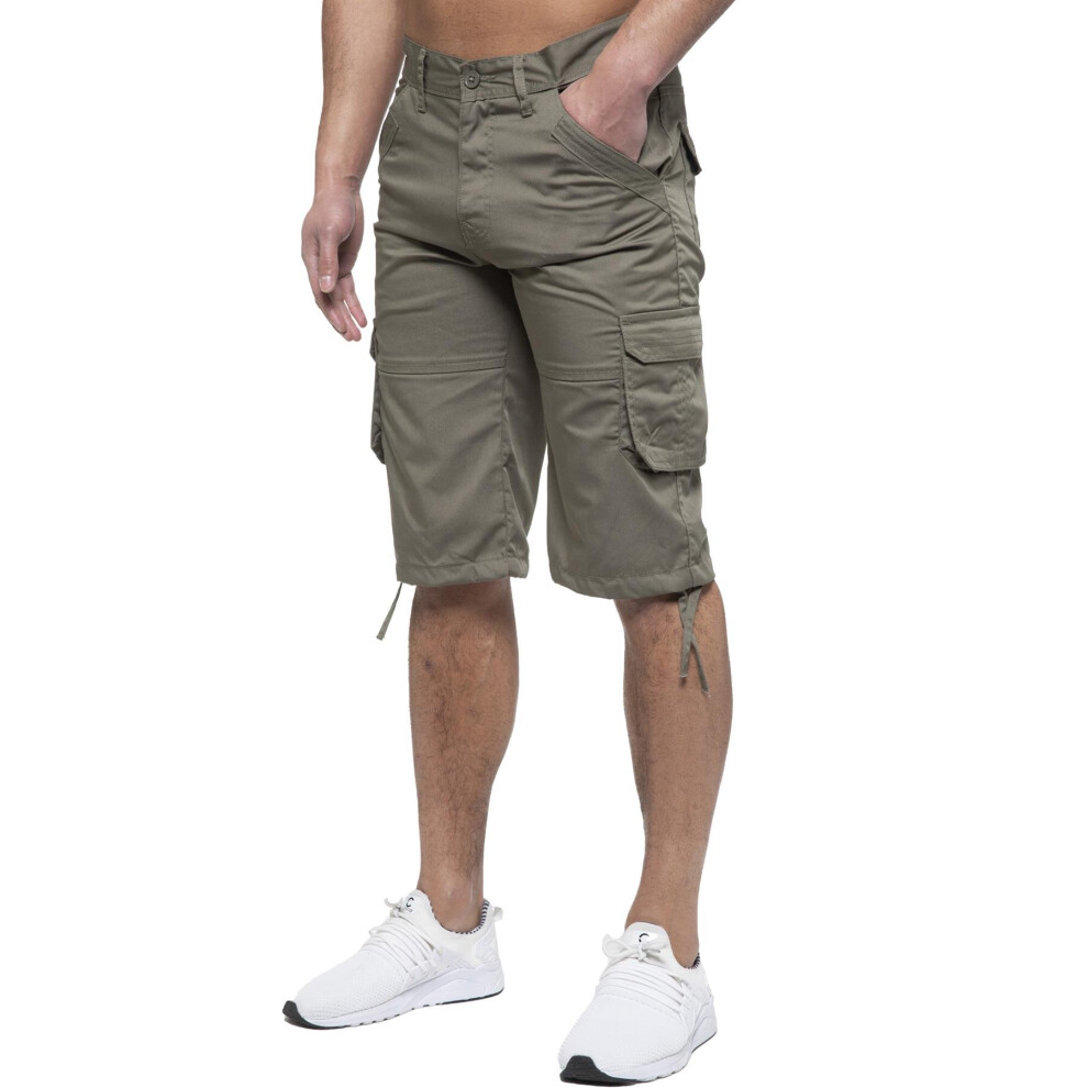 (34, Khaki) Enzo Mens Cargo Shorts