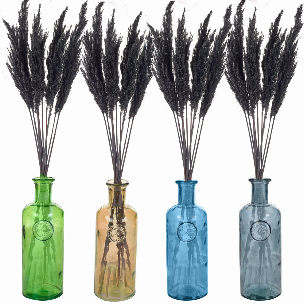 (Grey, Black) 20cm Recycled Glass Vase + Wild Pampas Reed Stems