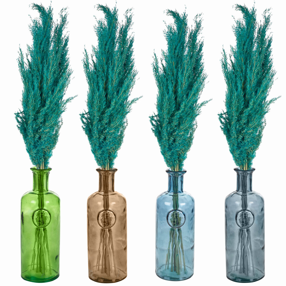 (Blue, Green) 20cm Recycled Glass Vase + Wild Pampas Reed Stems